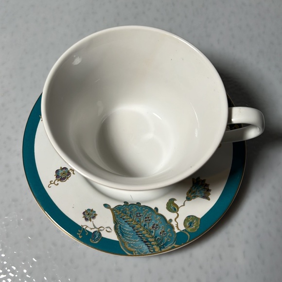 Vintage Retired Flat Cup & Saucer Set Eliza Teal by 222 FIFTH Gold Trim - Picture 2 of 7